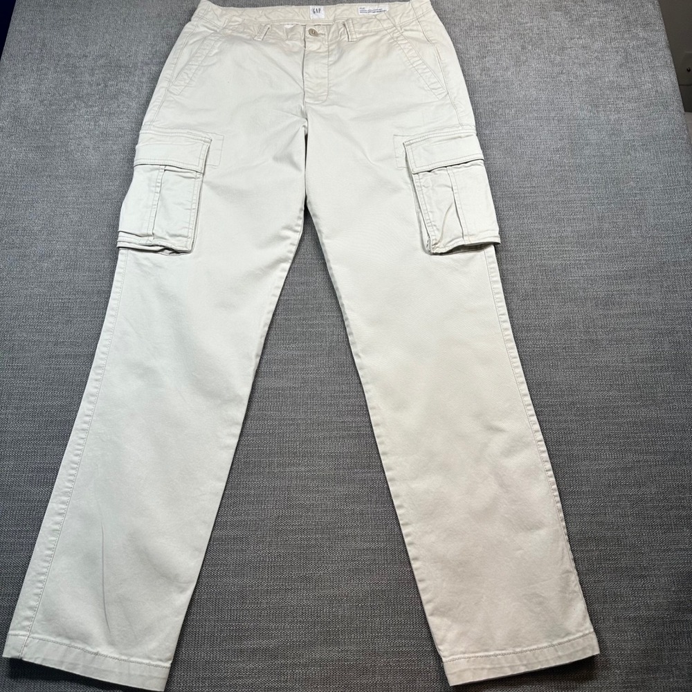GAP‎ Essential Straight Cargo Pant Mens 32x32 Cream Khaki Utility Twill
